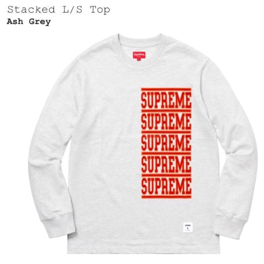 Supreme SS18 Stacked Logo Long-sleeve in Ash Grey